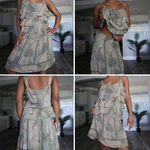 Express Dresses & Skirts - Express Sage and Lavender Paisley Ruffle Crop Top and Skirt Set